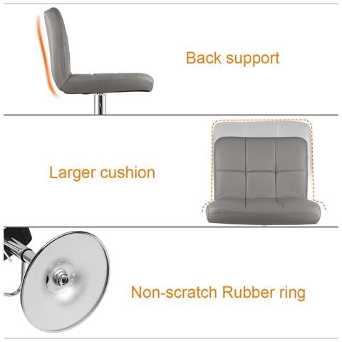 2 X Sgabelli Da Bar Moderni Girevoli Sedia Cucina Alta Con Schienale In Simipelle E Poggiapiedi, Regolabile E Girevole, 44 X 50 X (91-144) Cm, Grigio - Foto 5