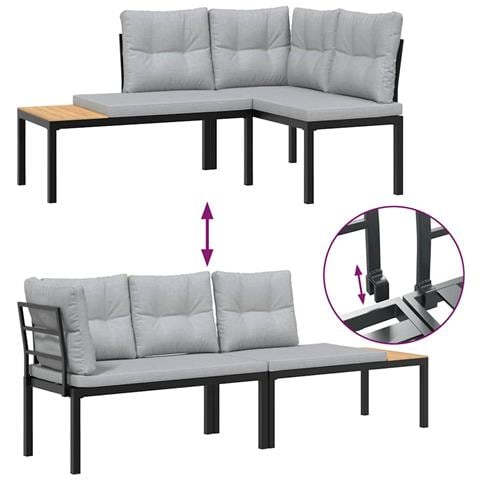 Panche Giardino con Cuscini 2pz Nere Acciaio Verniciato Polvere - Foto 2