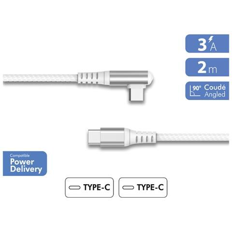 Cavo Di Ricarica E Sincronizzazione Rinforzato Angolato Da Usb-c A Usb-c 60w 3a 2 M, Bianco - Foto 2