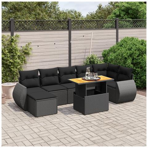Set Divani Da Giardino Con Cuscini 8 Pz Nero In Polyrattan - Foto 1