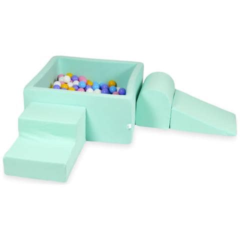 Foam Speelset Met Vierkant Zwembad 90x90x40 Mint Met Ballen 400 Stuks (lichtblauw, Geel, Geme Leerd, Poederroze, Wit) - Foto 1