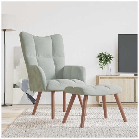 Poltrona Relax Con Poggiapiedi Grigio Chiaro In Velluto - Foto 8