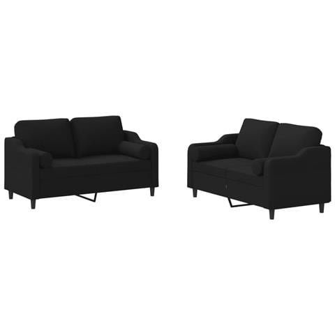 Set Divani 2 Pz Con Cuscini Nero In Tessuto - Foto 1