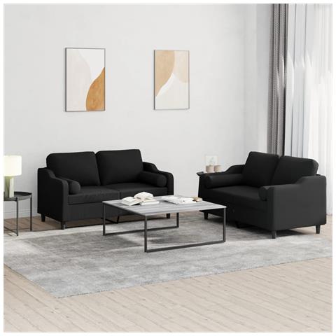 Set Divani 2 Pz Con Cuscini Nero In Tessuto - Foto 8