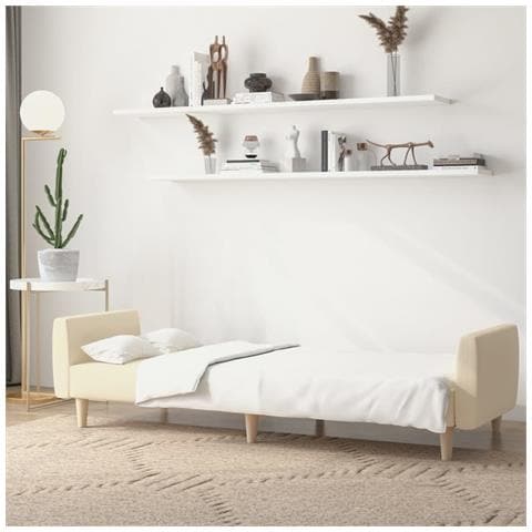 Divano Letto A 2 Posti Crema In Tessuto - Foto 2