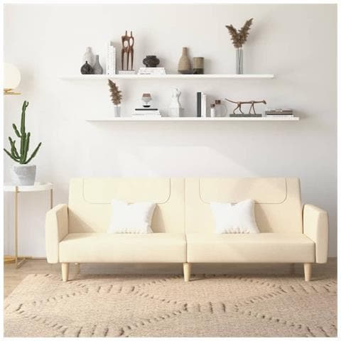 Divano Letto A 2 Posti Crema In Tessuto - Foto 8