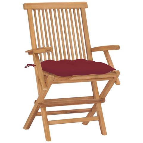 Sedie Giardino 2 Pz Con Cuscini Rosso Vino Legno Massello Teak - Foto 1