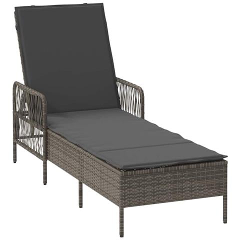 Lettino Prendisole Grigio e scuro Rattan PE 157 x 55 x 92 cm - Foto 1