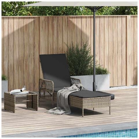 Lettino Prendisole Grigio e scuro Rattan PE 157 x 55 x 92 cm - Foto 2