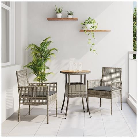 Set da pranzo da giardino a 3 pezzi Grigio in polyrattan - Foto 2