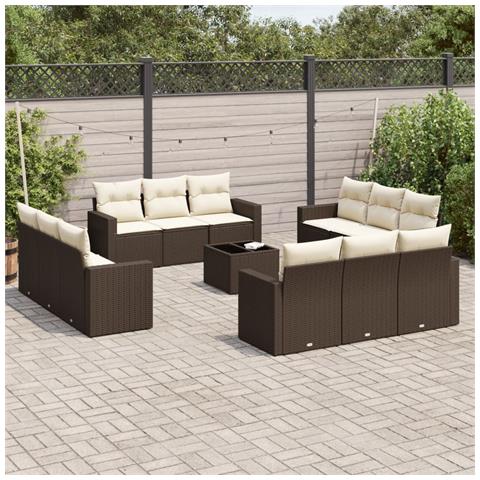 Set Divani da Giardino 13 pz con Cuscini Marrone in Polyrattan - Foto 2