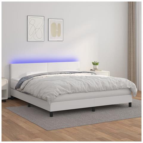 Giroletto Molle con Materasso e LED Bianco 180x200cm Similpelle - Foto 2