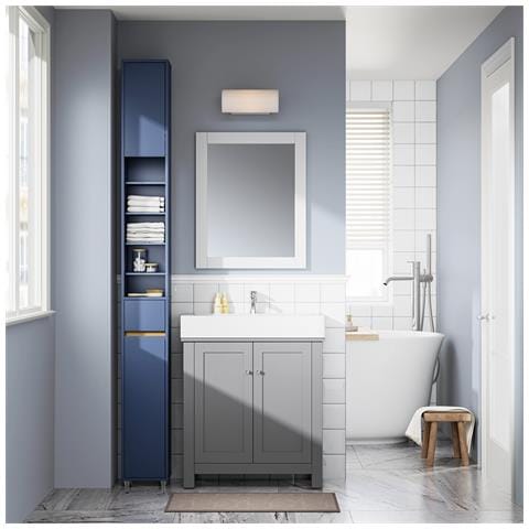 Mobile Bagno Alto Con Ripiani Regolabili E Cassetto, Blu Scuro - Foto 7