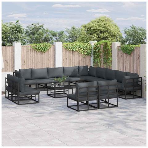Set Divano da Giardino con cuscino 14 pcs Nero Alluminio - Foto 2