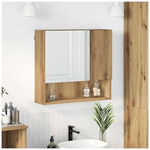 Mobiletto per specchio rovere artigianale 59 x 17 x 55 cm - Foto 2