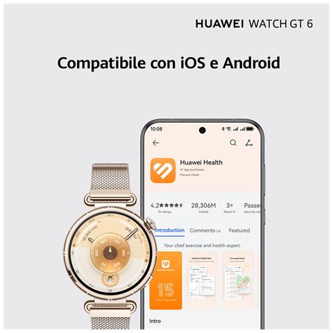 WATCH GT6, Cassa 46mm in acciaio inossidabile e cinturino verde. Compatibile con iOS e Android. Fino a 21 giorni di autonomia. - Foto 2