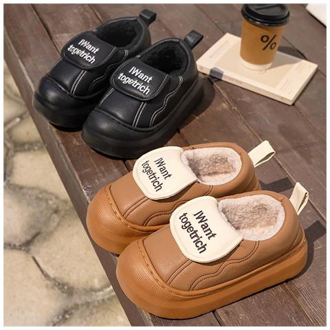 Pantofole Invernali Impermeabili In Pelle Pu Con Fodera In Pile E Suola Spessa In Cotone Coffee 36 - Foto 7
