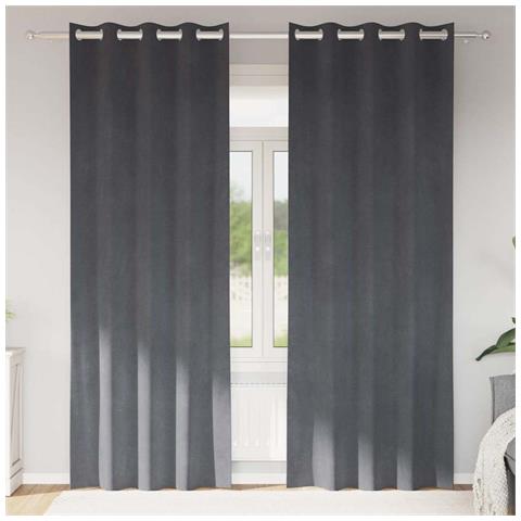 Tende con tende 2 pcs Grigio chiaro 140 x 245 cm Velluto - Foto 2