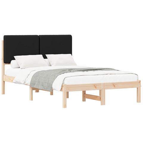 Letto con Testiera Rivestita Nero 120 x 190 cm Pino massello - Foto 1
