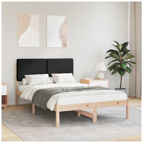 Letto con Testiera Rivestita Nero 120 x 190 cm Pino massello - Foto 2