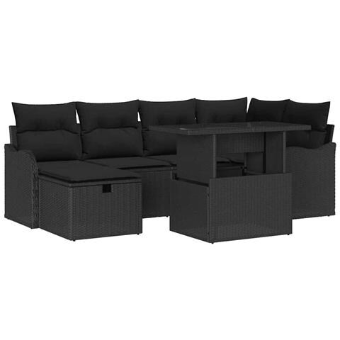 Set Divano da Giardino con cuscino 7 pcs Nero Poly Rattan - Foto 1