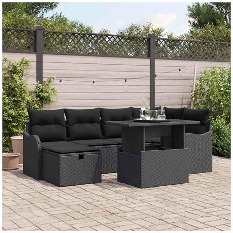 Set Divano da Giardino con cuscino 7 pcs Nero Poly Rattan - Foto 2