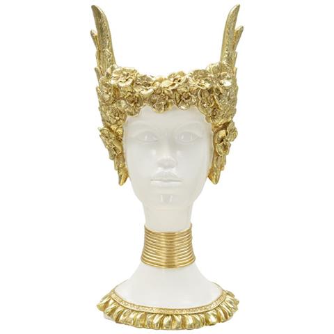 Scultura Athena Busto Femminile Con Corona Alata In Resina Bianca E Oro 32 Cm - Foto 1