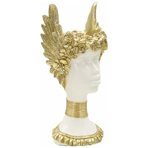 Scultura Athena Busto Femminile Con Corona Alata In Resina Bianca E Oro 32 Cm - Foto 2
