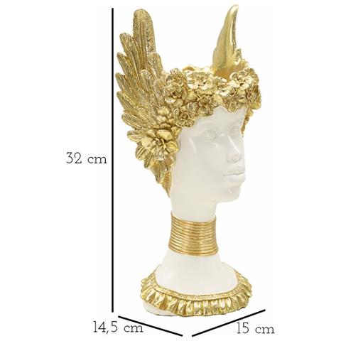 Scultura Athena Busto Femminile Con Corona Alata In Resina Bianca E Oro 32 Cm - Foto 7