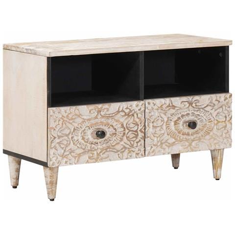 Mobile TV Bianco 70 x 33,5 x 46 cm Legno di mango massello - Foto 1