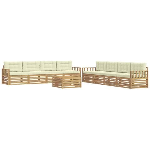 Set di divani da esterno 9 pcs Bianco e Crema Poliestere - Foto 1