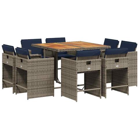 Set da pranzo da giardino da 9 pz con Cuscini in Polyrattan Grigio - Foto 1