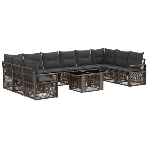 Set Divano da Giardino 11 pz Grigio e Grigio Scuro polyrattan - Foto 1
