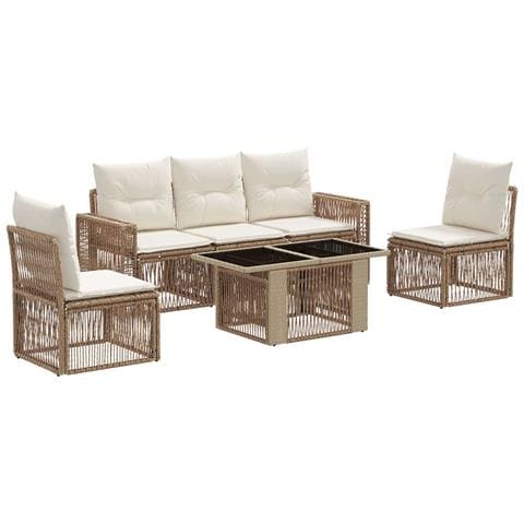 Set Divano da Giardino 6 pz Beige e Bianco Crema polyrattan - Foto 1