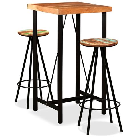 Set da Bar 3 pz in Legno Massello di Acacia e di Recupero - Foto 1