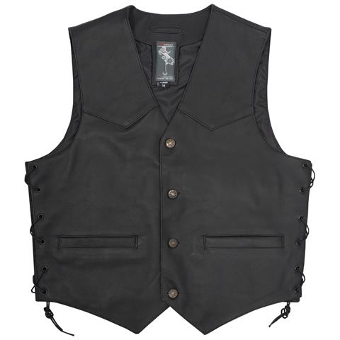 Gilet Lacci Pelle Foderato Tasche Esterne Interne Bottoni Custom Nero L - Foto 1