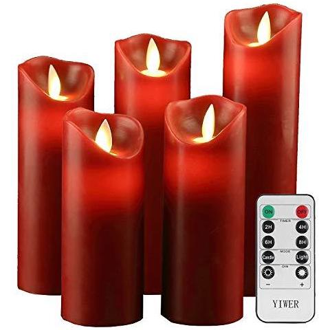 Batteria Candele 5.5 6 6.5 7 8 Set Su 5 Cera Reale Non Di Plastica Pilastri Sono Realistica Danza Led Flames E 10-key Telecomando Con 2468 Ore Funzione Timer 200 Ore - (5x1 Rosso) - Foto 1