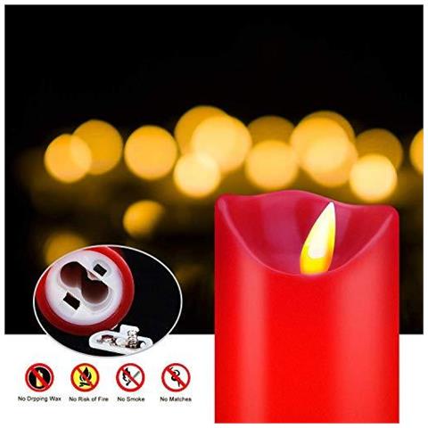 Batteria Candele 5.5 6 6.5 7 8 Set Su 5 Cera Reale Non Di Plastica Pilastri Sono Realistica Danza Led Flames E 10-key Telecomando Con 2468 Ore Funzione Timer 200 Ore - (5x1 Rosso) - Foto 2