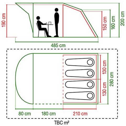 Oak Canyon 4 Tenda da Campeggio a Tunnel per 4 Persone Colore Verde / Grigio - Foto 8