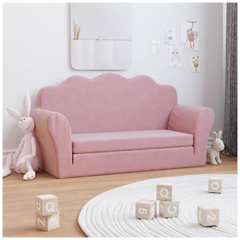 Divano Letto Per Bambini A 2 Posti Rosa In Morbido Peluche - Foto 1