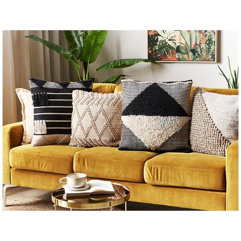 Cuscino Decorativo Khora Cotone 50 X 50 Cm Nero Trama Geometrica - Foto 1