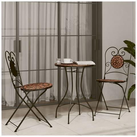 Tavolo Da Bistrò A Mosaico Terracotta 50x70 Cm In Ceramica - Foto 3