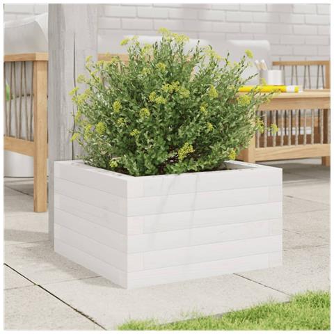 Fioriera Da Giardino Bianca 40x40x23 Cm Legno Massello Di Pino - Foto 3