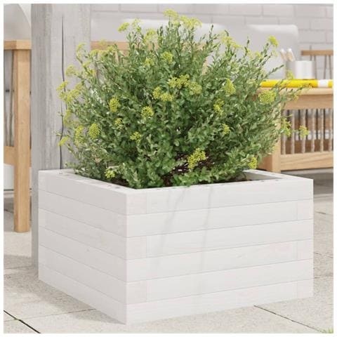 Fioriera Da Giardino Bianca 40x40x23 Cm Legno Massello Di Pino - Foto 1