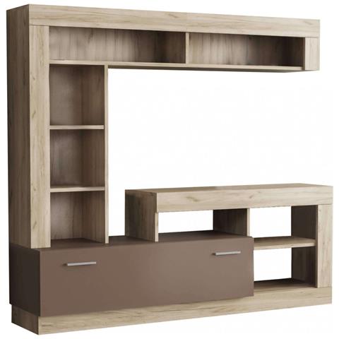 Parete Attrezzata Porta Tv Da Interno Soggiorno In Legno Nobilitato Bilaminato Genny - Legno Rovere E Tortora - Foto 1