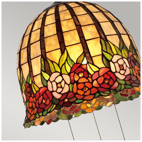 Lampadario Tiffany Rosecliffe Vetro Bronzo Imperiale 3 Luci E27 - Foto 2