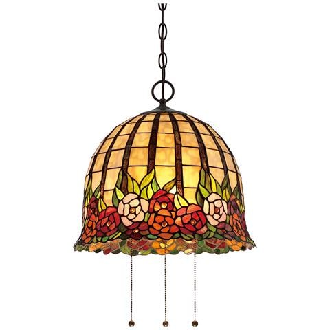 Lampadario Tiffany Rosecliffe Vetro Bronzo Imperiale 3 Luci E27 - Foto 1