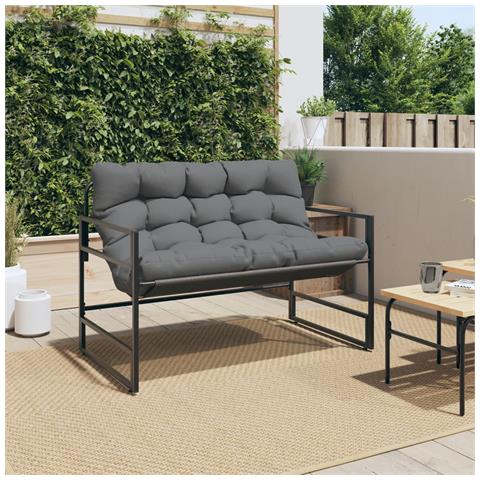 Panchina Da Giardino Con Cuscino Antracite 113 Cm In Acciaio - Foto 3