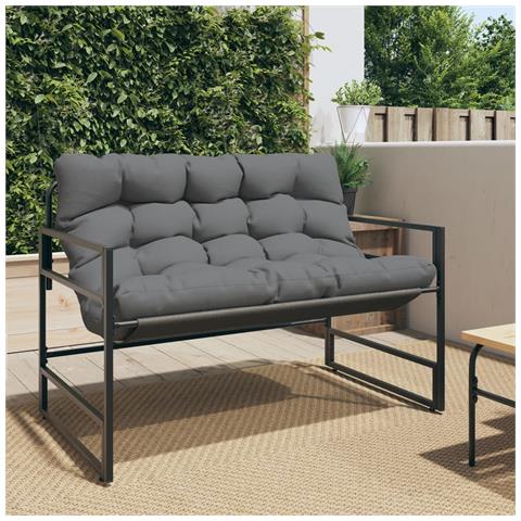 Panchina Da Giardino Con Cuscino Antracite 113 Cm In Acciaio - Foto 1
