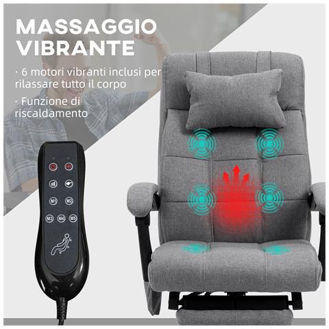 Sedia Da Ufficio Reclinabile E Riscaldante Con 6 Punti Massaggio E 5 Modalità, Grigio - Foto 2